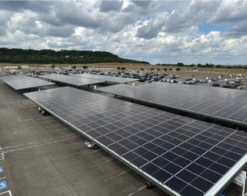 Solar carport over a commercial parking lot